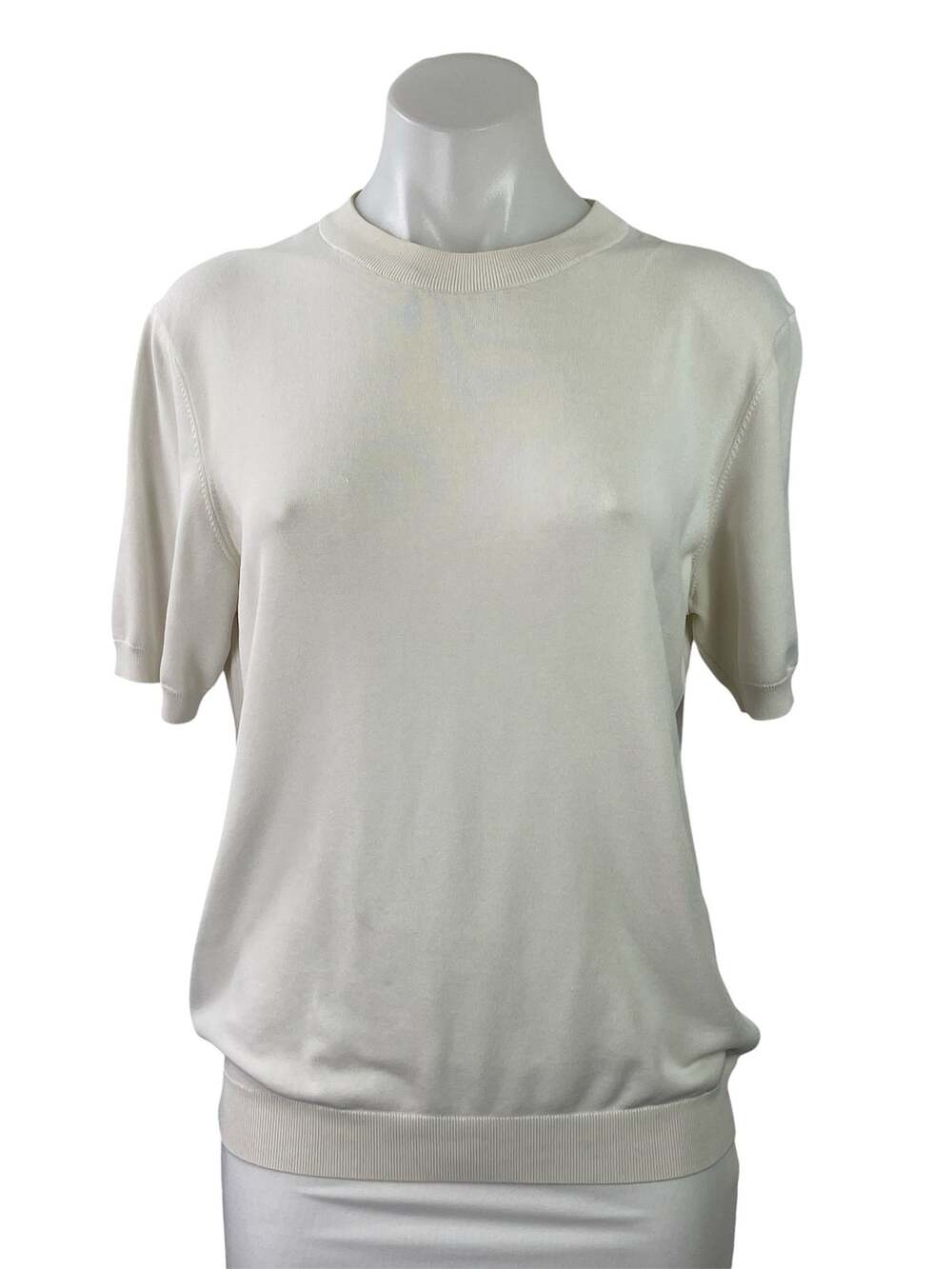 Sandro Women's Off White Knit Crew Neck Short Sleeve Pullover Sweater Top Size M
